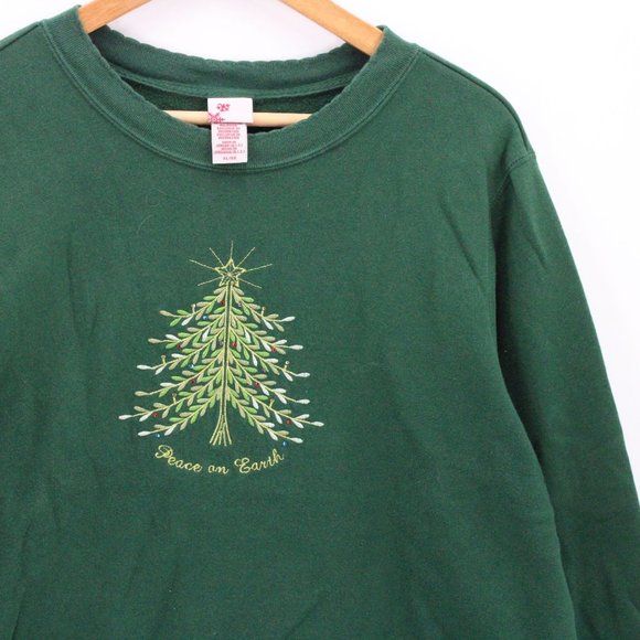 Vintage Holiday Editions Sweatshirt Womens Green Christmas Tree Embroidered XL - Picture 2 of 9